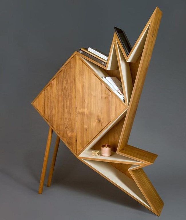 Geometric Wood Bookshelf Statement Piece