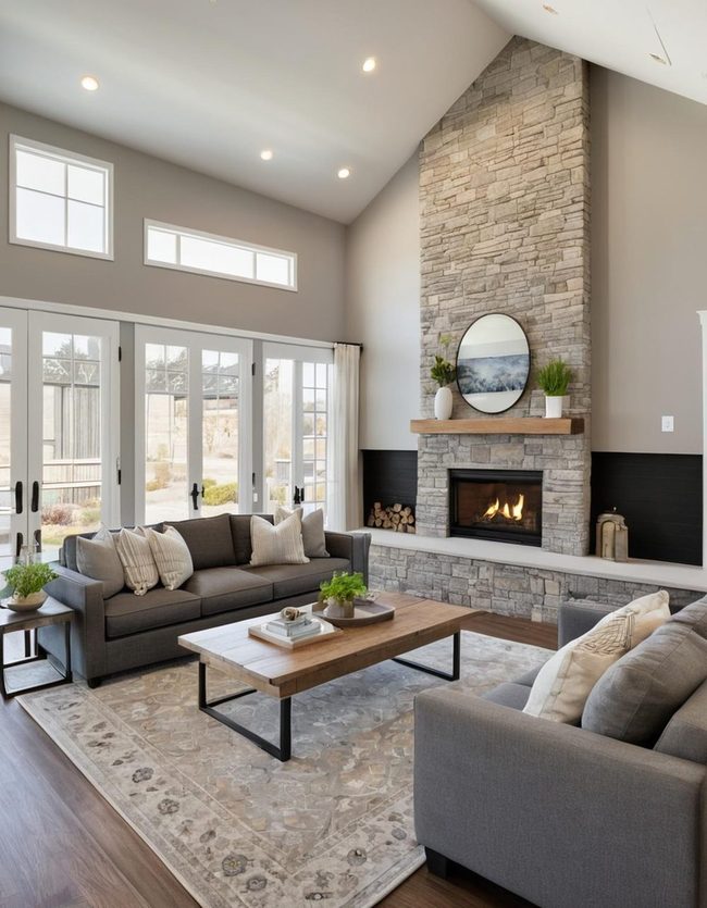 Large Rug Defines Open Living Space