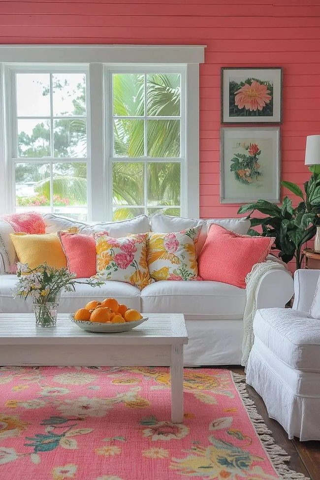 Coral Walls Meet Tropical Florals