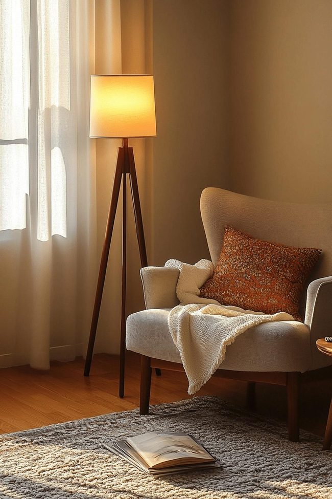 Amber Floor Lamp Reading Corner