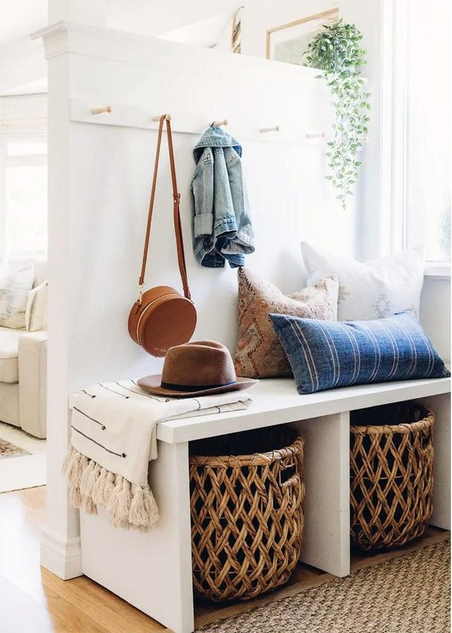 Half-Wall Entryway Storage Solution