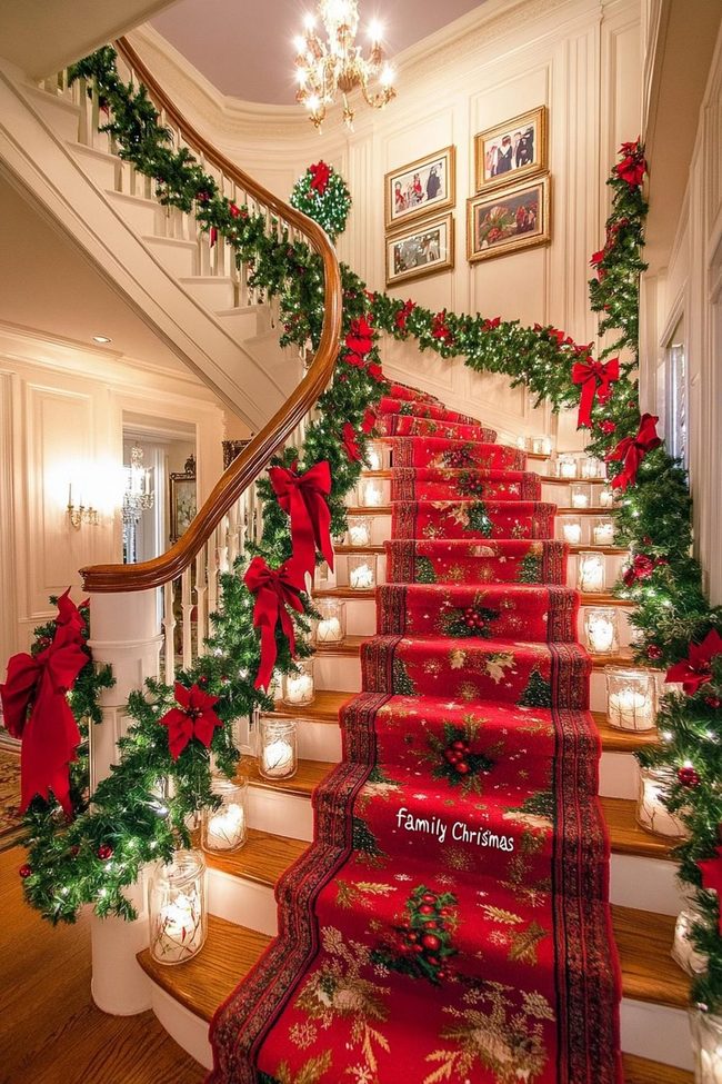 Green Garland Draped Staircase
