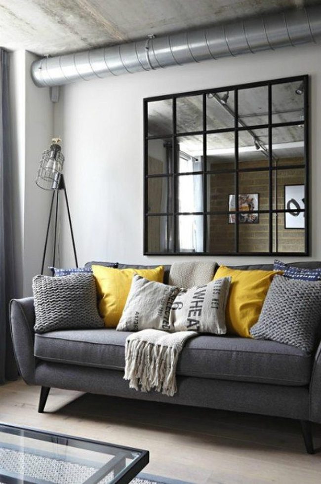 Gray Couch With Bold Yellow Accents