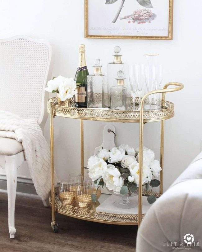 Gold Bar Cart With Peonies