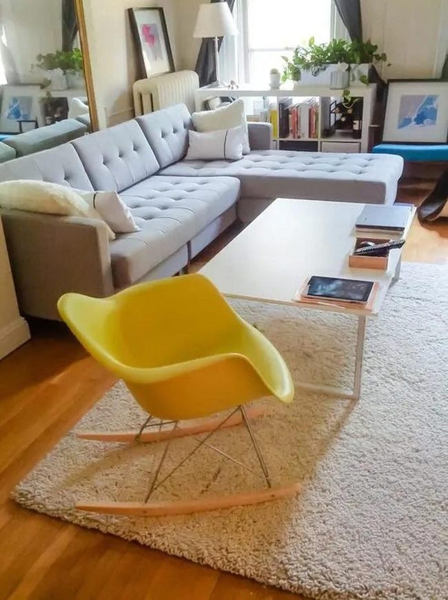 Gray Sectional With Golden Yellow Accent