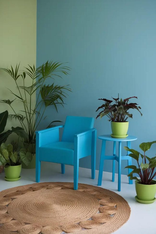 Green Plants Meet Blue Furniture