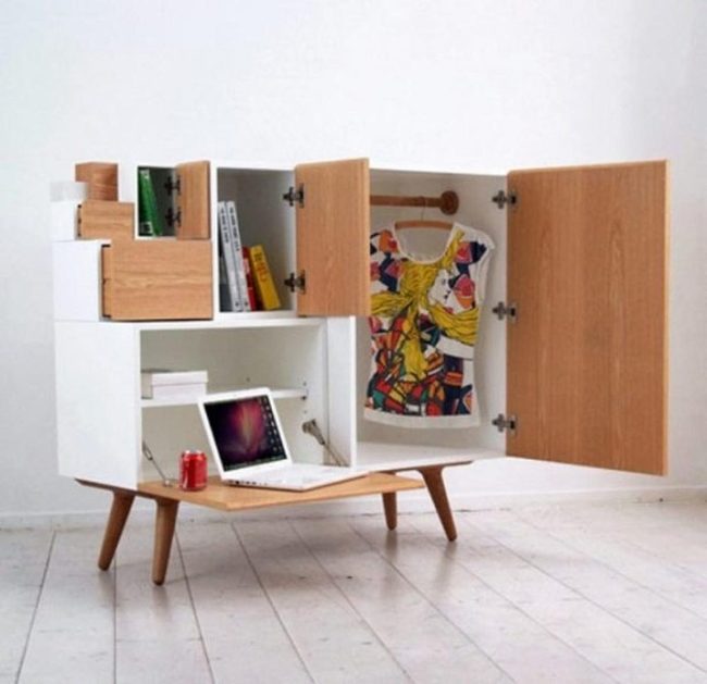 White Wood Cabinet With Pull-Out Desk