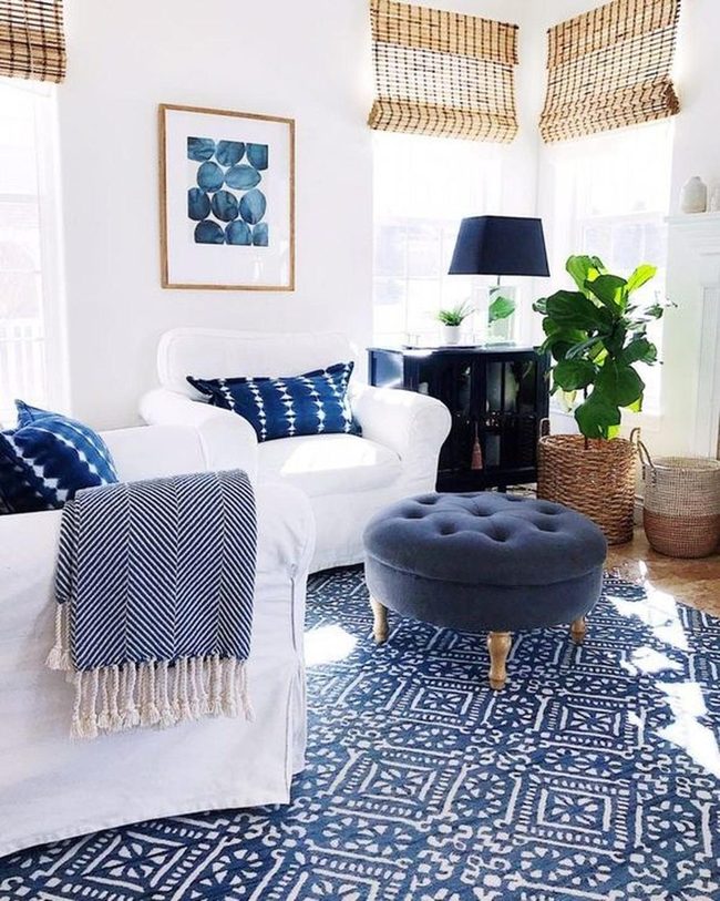 Blue Patterned Rug Steals The Room