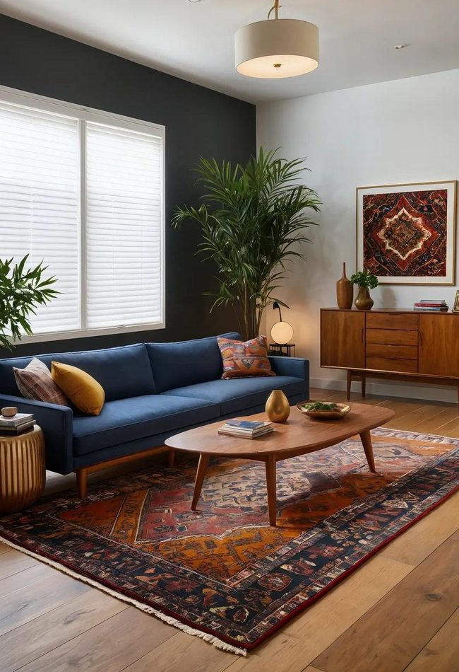 Persian Rug Elevates Low-Profile Furniture