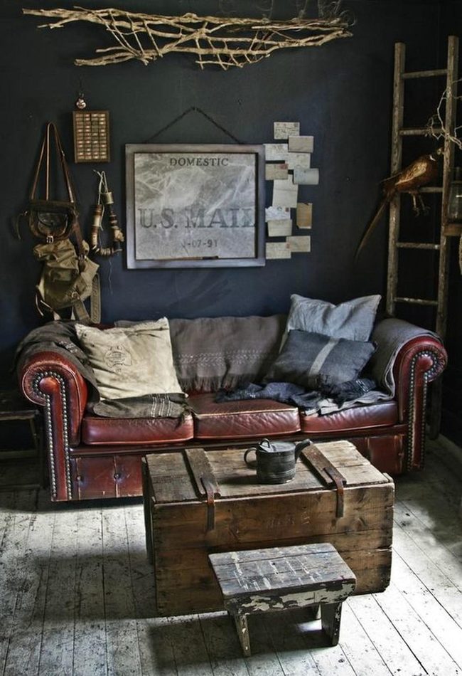 Dark Leather Meets Weathered Wood