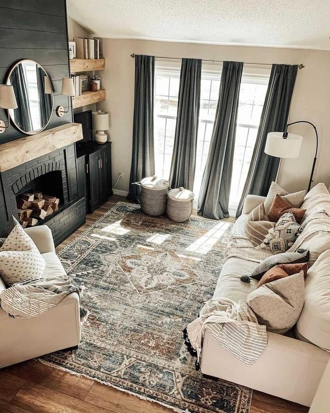 Dark Blue Shiplap Fireplace Statement