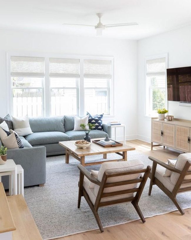 Light Wood And Soft Gray Living Space