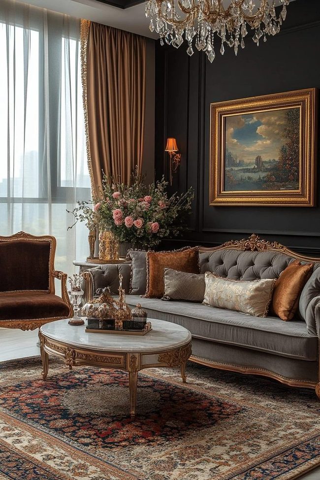 Grey Sofa With Jewel Tones