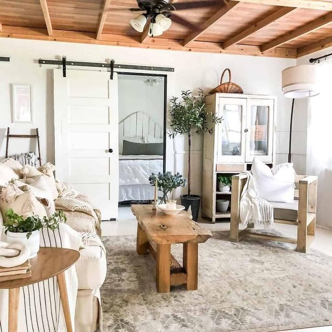 Warm Wood Ceiling Farmhouse Living