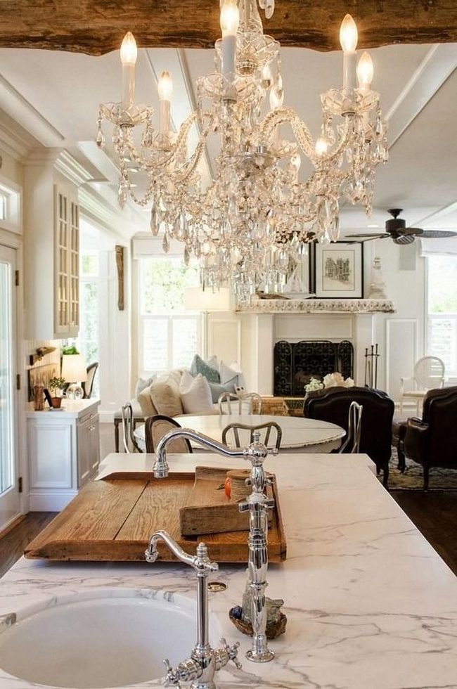 Silver Chandelier Meets Wooden Beams