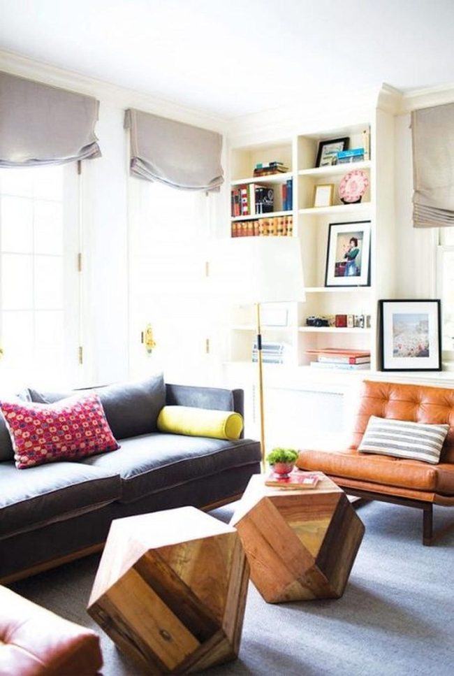 Gray Sofa Meets Wooden Geometry