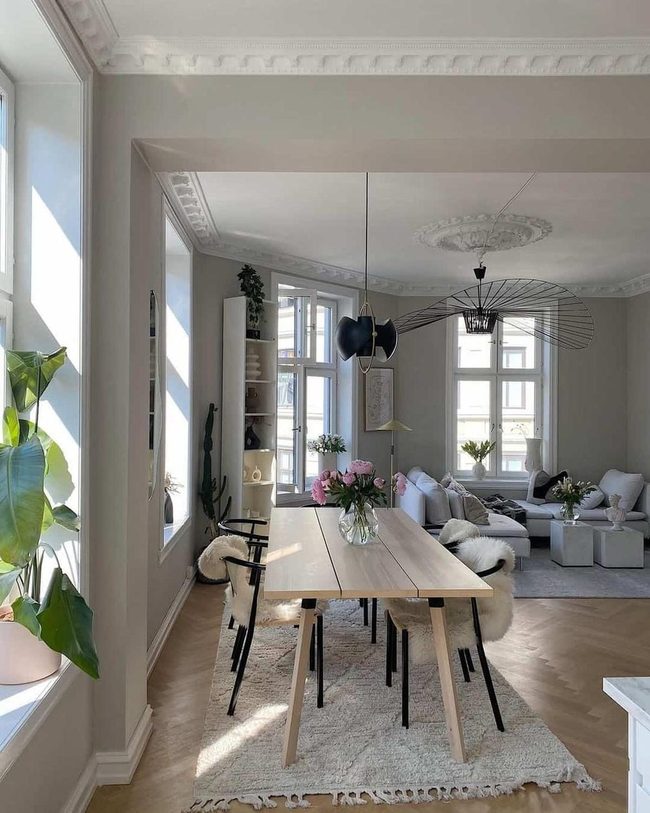 Grey Walls With Ornate White Molding