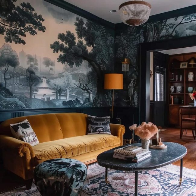 Deep Navy Floral Wallpaper Statement