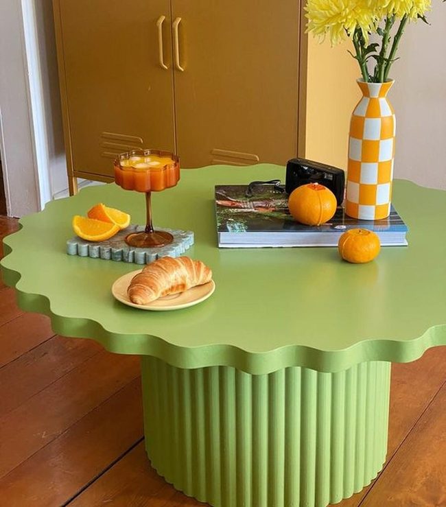 Green Wavy Table With Sunny Breakfast Moment