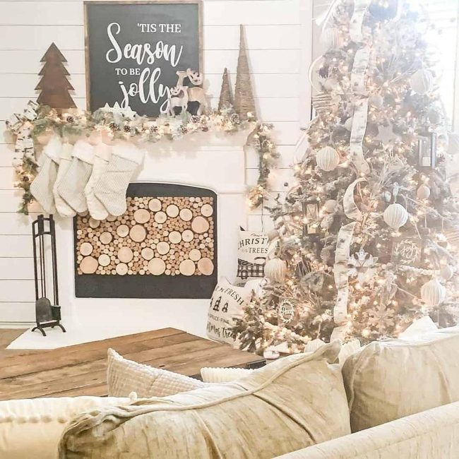 White Baubles With Natural Wood Tones