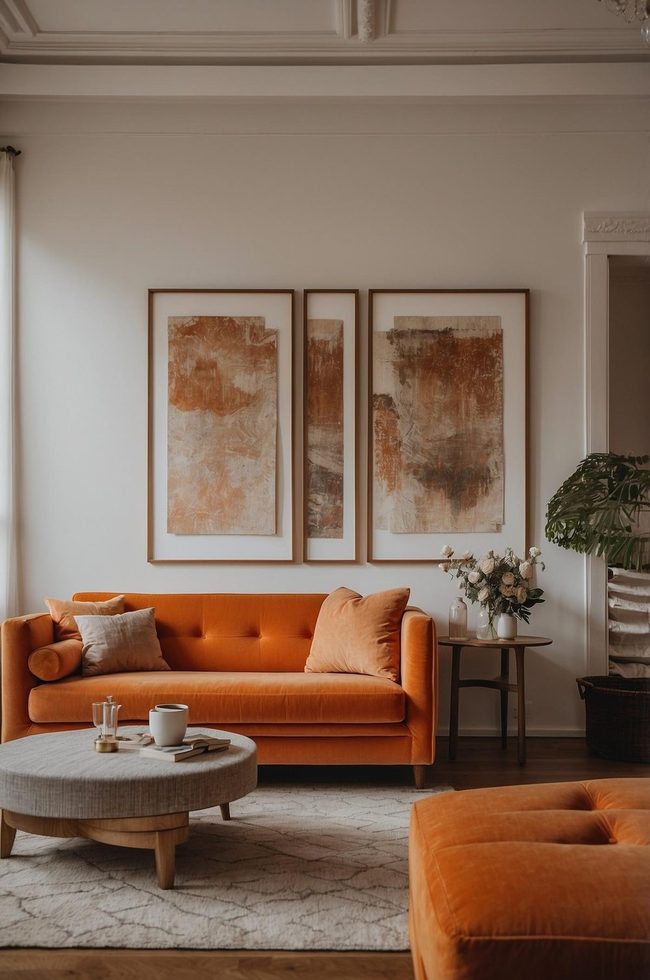 Orange Accents Modern Minimalist Living