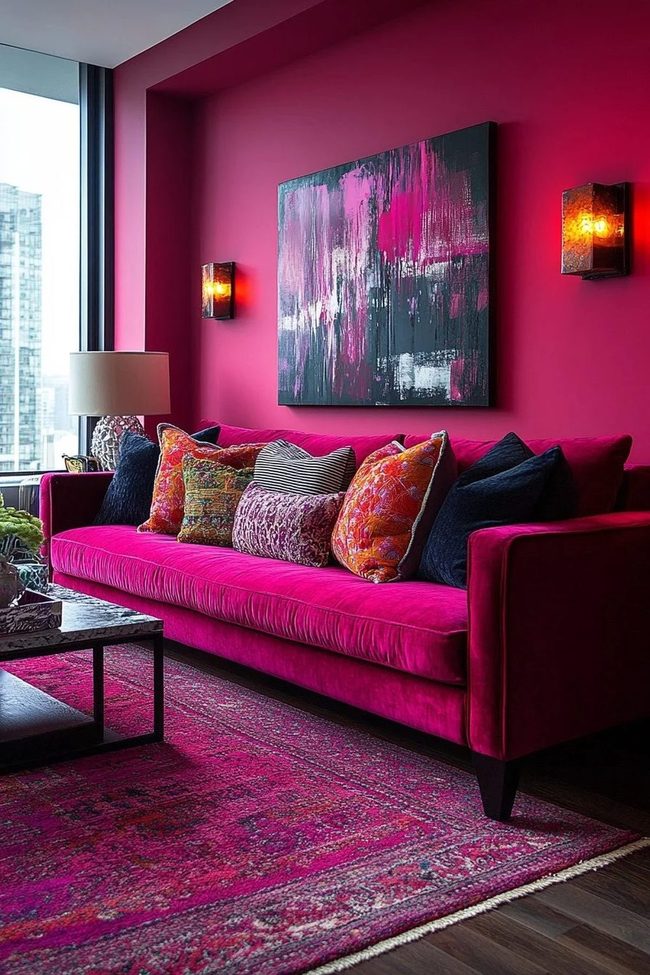 Magenta Velvet Living Room Statement