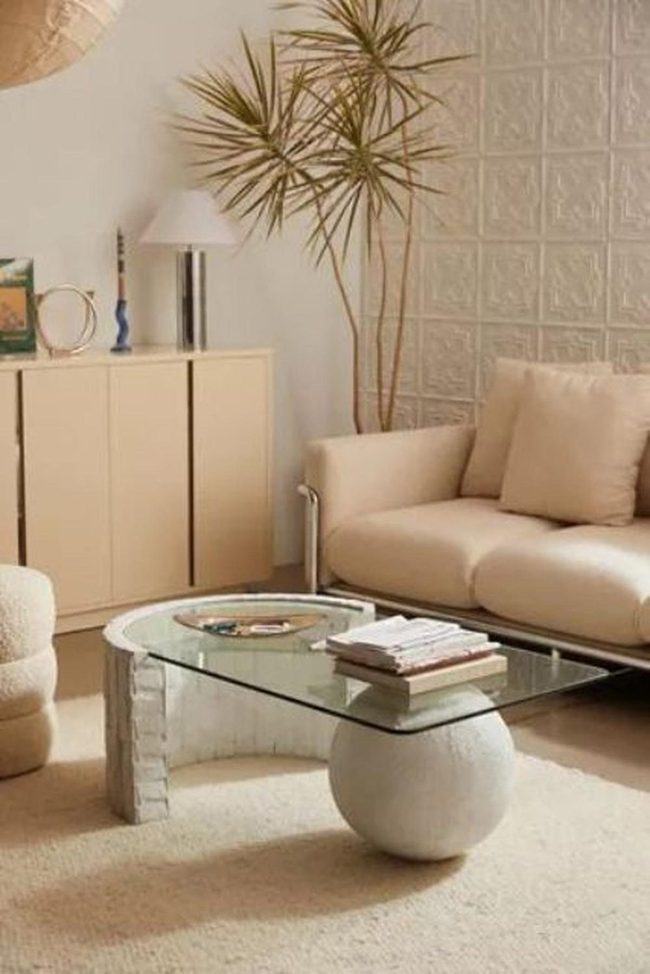 Glass Coffee Table Stone Base Statement