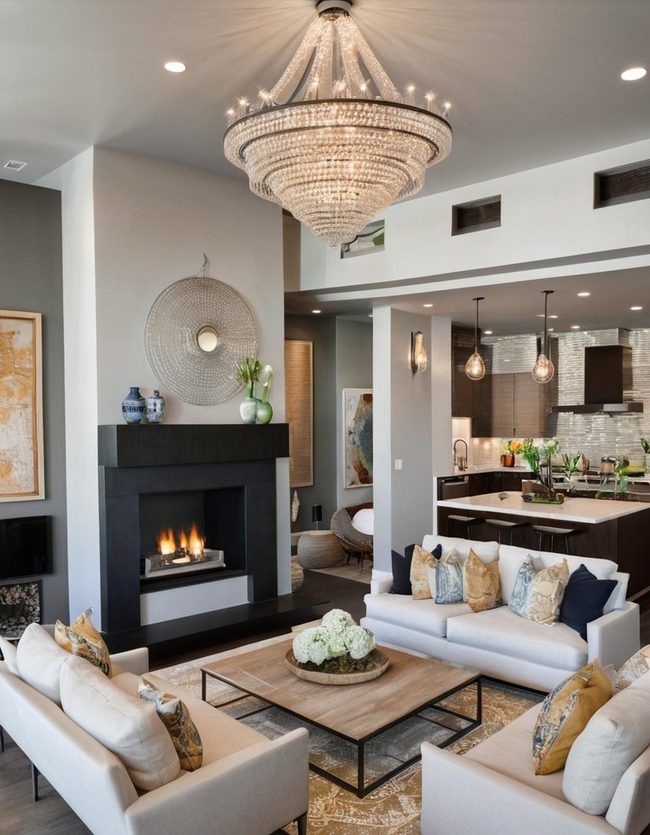 Statement Chandelier Opens Living Space