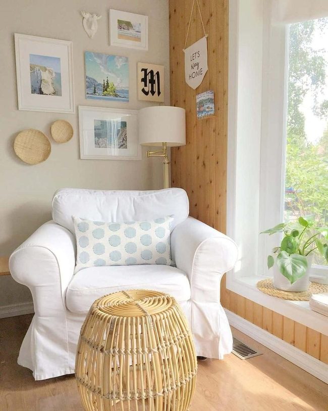 White Armchair Meets Coastal Rattan