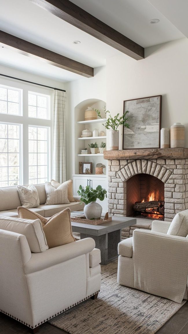 Fireplace Stone Center Living Room