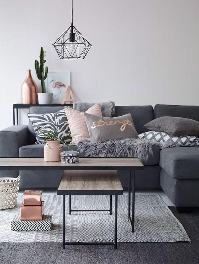 Gray Couch Pink Pillow Living Room