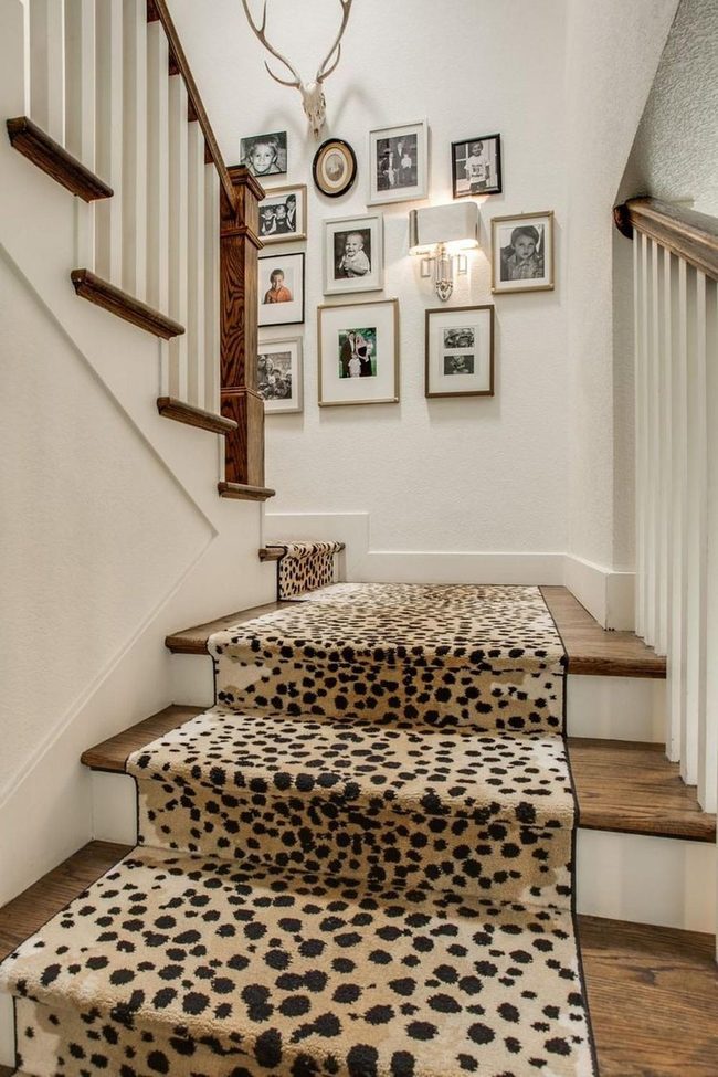 Wooden Stairs With Animal Print Runner