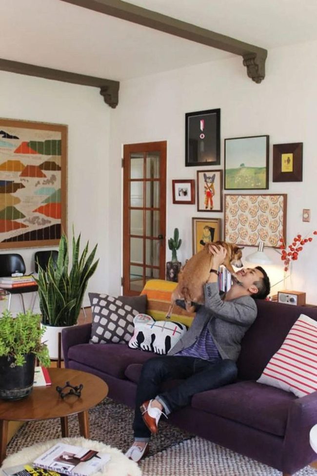 Purple Sofa With Living Green Walls