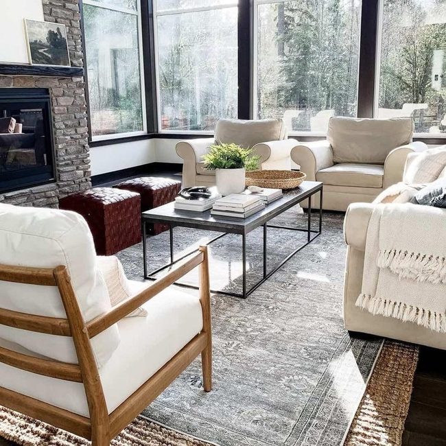 Natural Light Wood And Metal Living