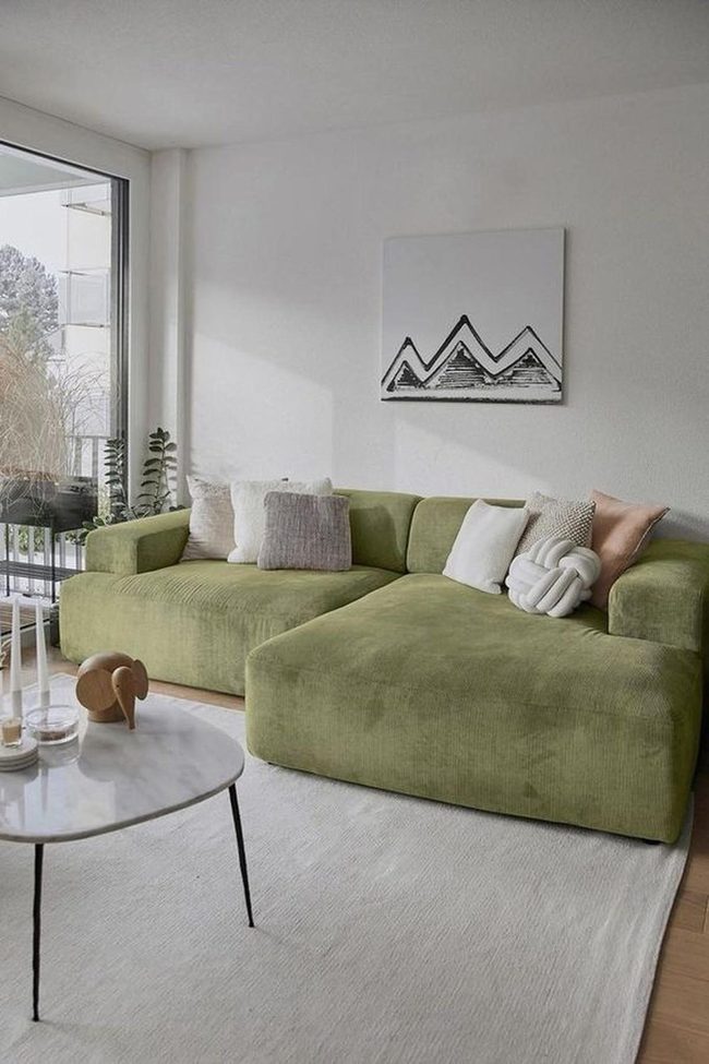Sunlit Green Sectional Living Space