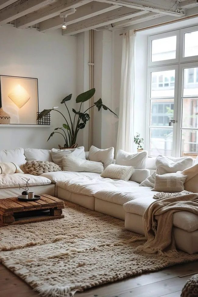 White Sectional With Living Plants