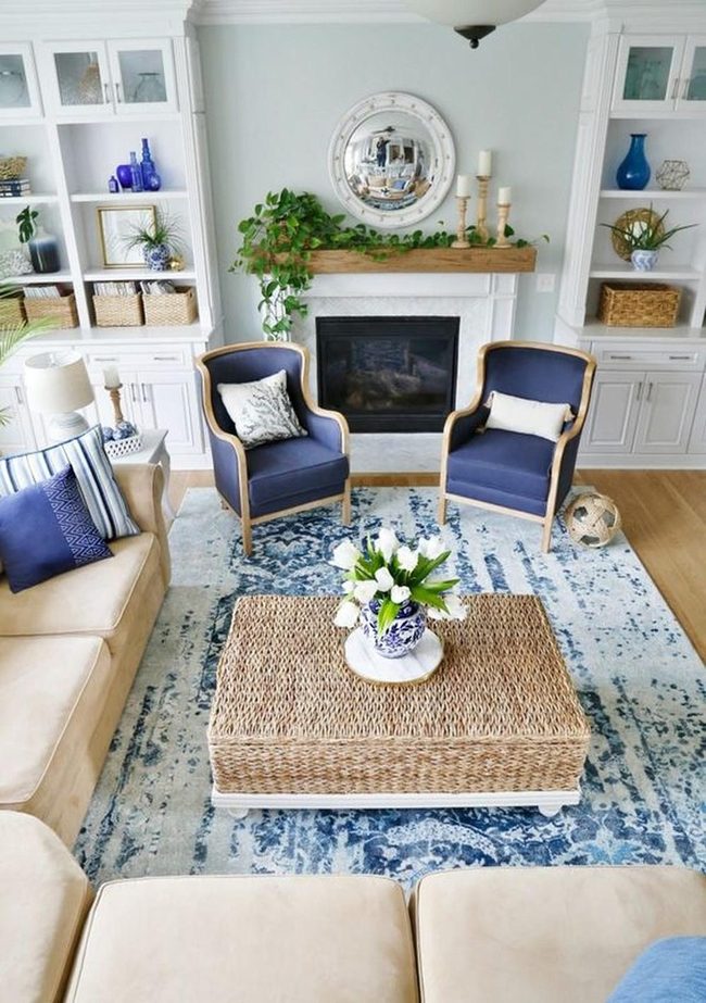 Navy Chairs Frame White Fireplace