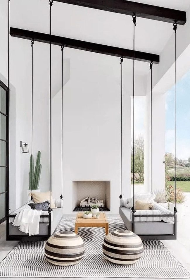 Dark Timber Ceiling With Hanging Swings
