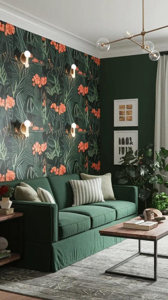 Dark Green Removable Wallpaper Living Room
