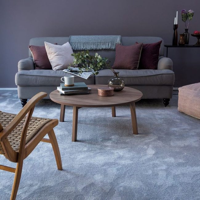 Plum Accents Against Gray Carpet