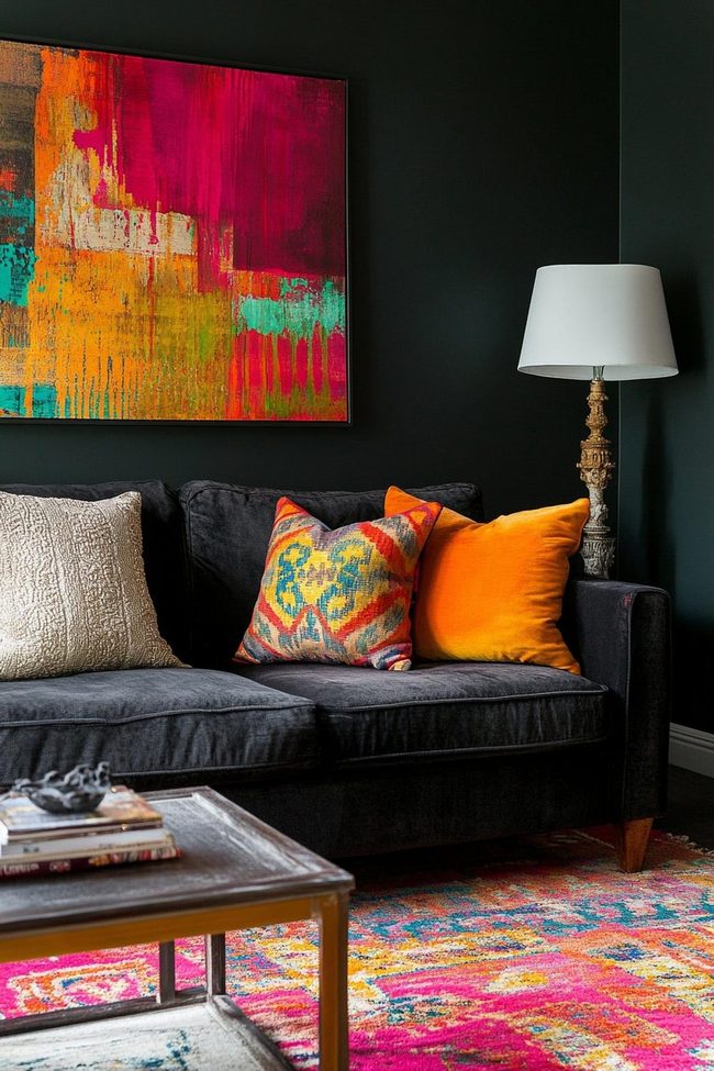Dark Gray Sofa, Airy Color Contrast