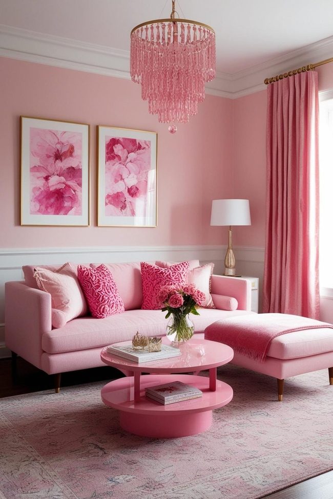 Pink White Gold Living Room Sophistication