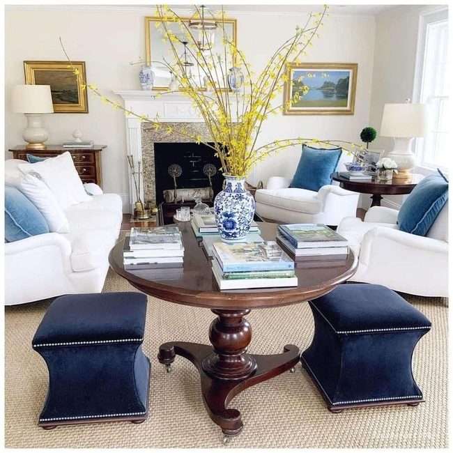 Yellow Flowers, Blue Velvet, Gold Accents