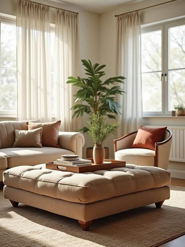 Four Functioning Teal Leather Ottoman