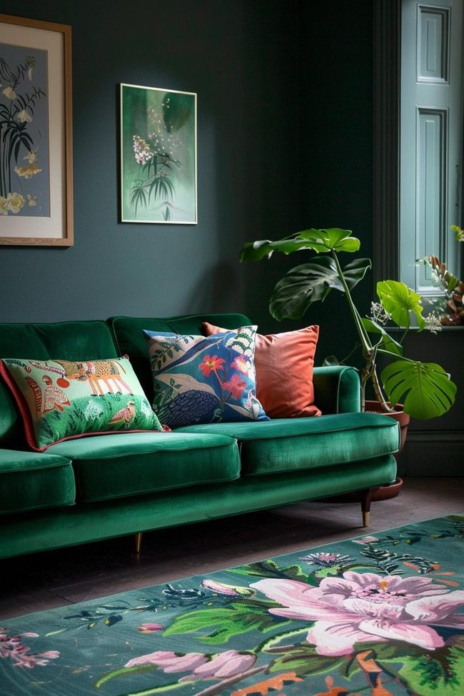 Emerald Velvet Chesterfield Statement Sofa