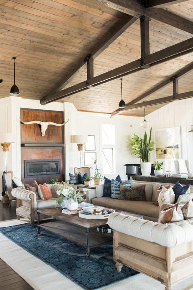 Dark Wooden Beams And Blue Accents