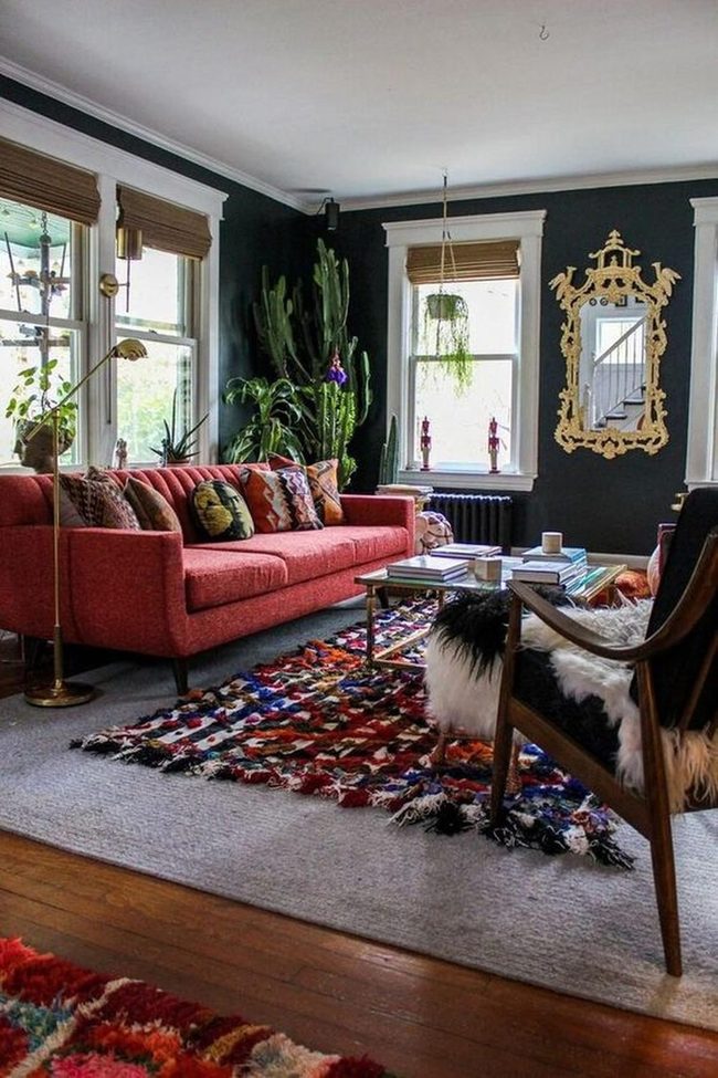 Scarlet Sofa Anchors Warm Interiors