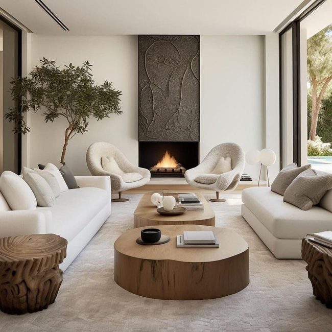 Textured Fireplace Wall Commands Modern Space