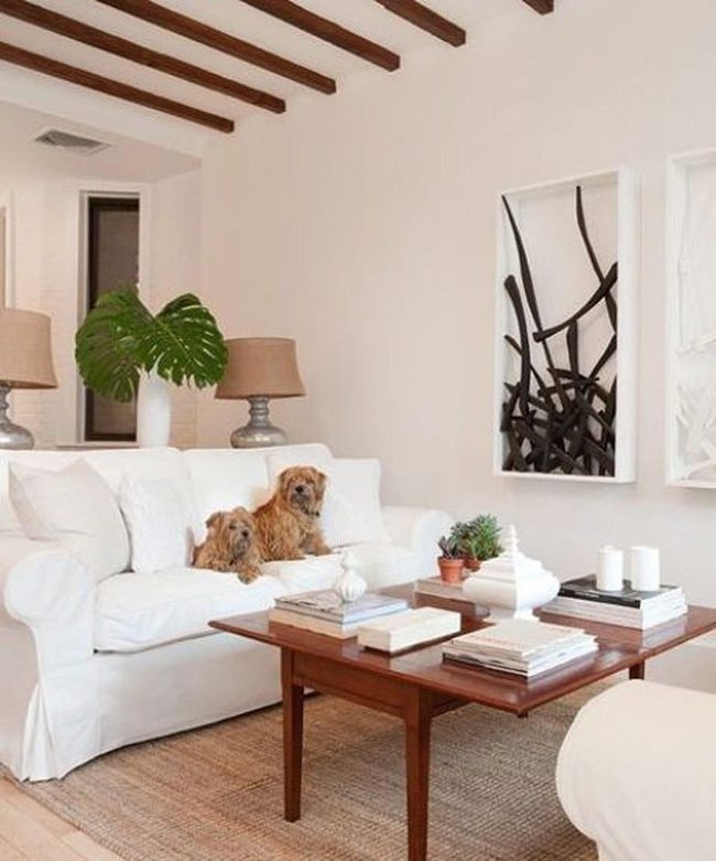 White Sofa, Dark Wooden Beams