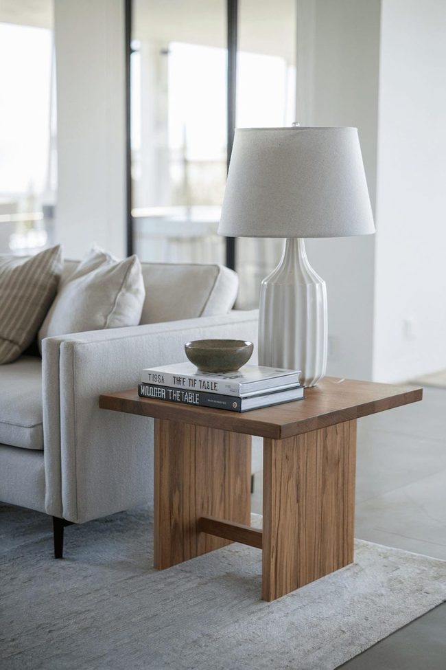 Natural Wood Table With Soft Sunlit Comfort